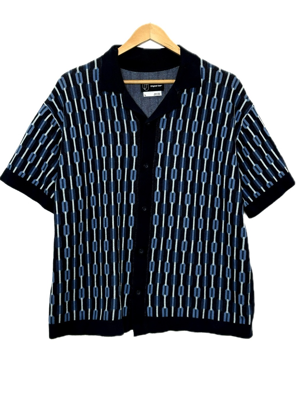 Original Use Mens Chain Geometric Pattern Button Down Polo Sweater Size Large
